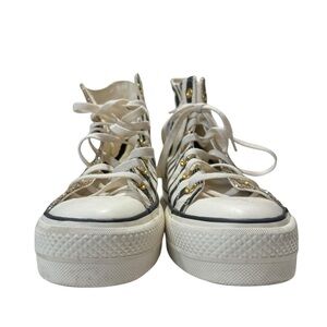 Custom Converse Zebra Stripe High-Top Sneakers With Gold Sparkles. 💖